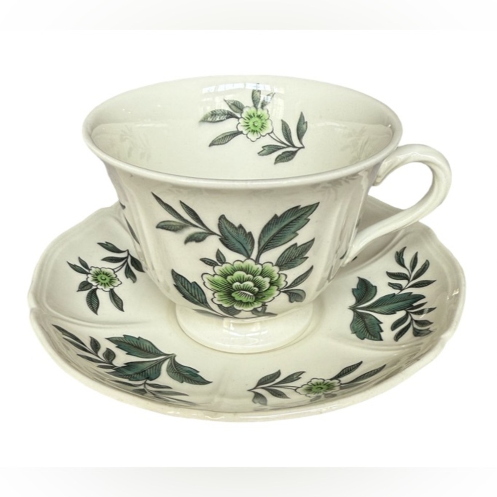 Wedgwood “Green Leaf” Teacup and Saucer Set Made in England